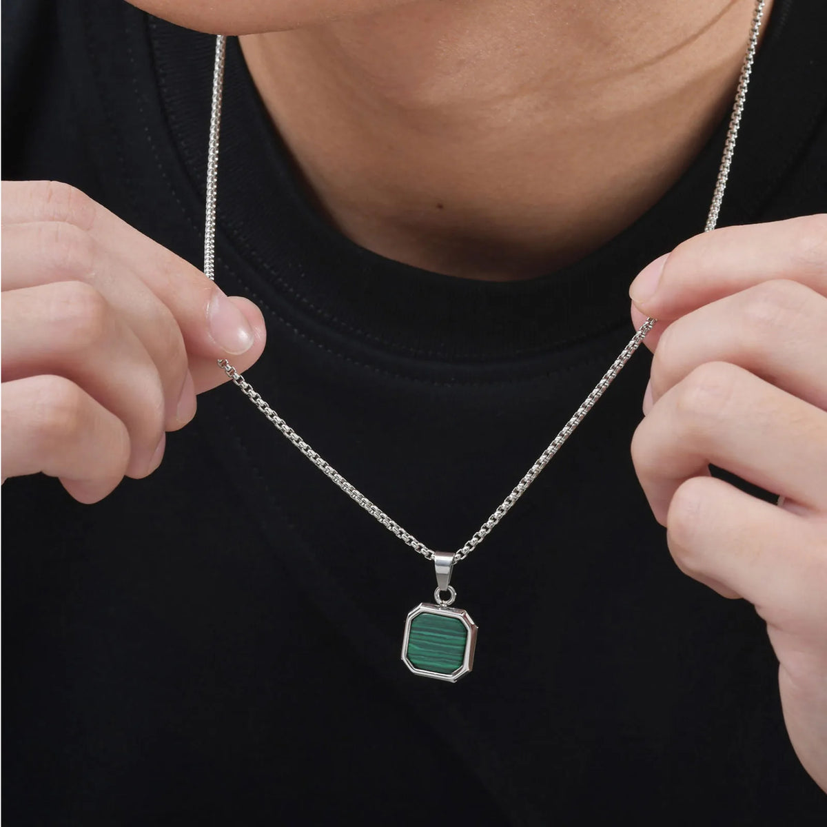 Trendy Pendant Necklaces for Men,Square Natural Stone Stainless Steel Necklaces,Hip Hop Healing Jewelry Gifts for Husband Dad