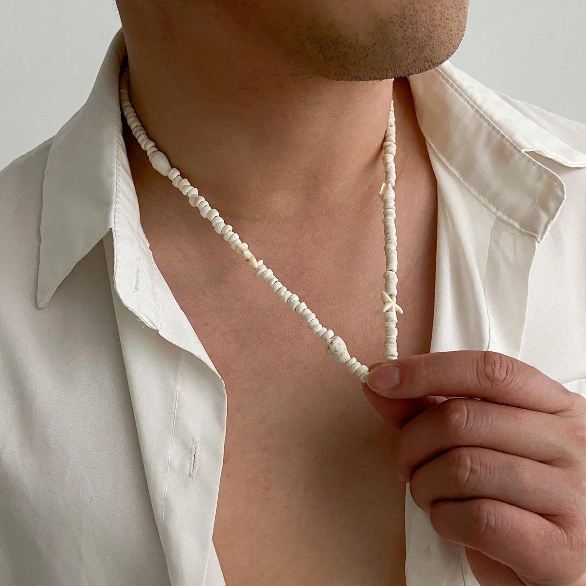 PuRui Bohemia Luxury Neck Necklace for Men Semi Baroque Imitation Pearl Coconut Husk Acrylic Summer Beach Star Pendant Jewelry