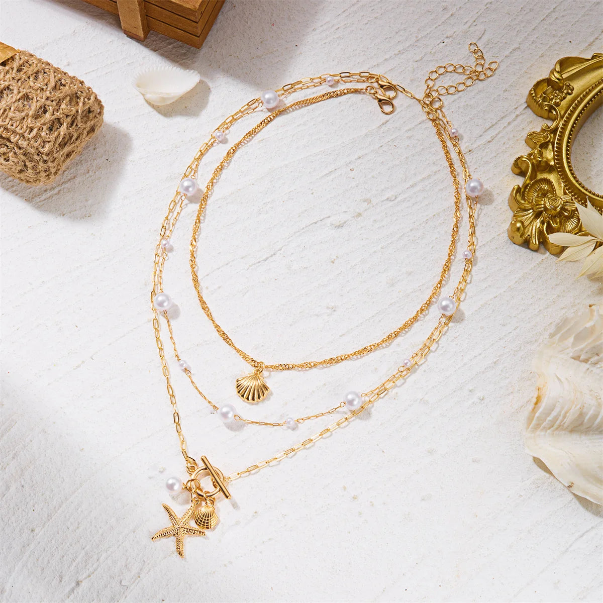 Bohemian Starfish Shell Pendant Necklace For Women Trendy Summer Beach Pearl Chain OT Buckle Choker Travel Party Jewelry