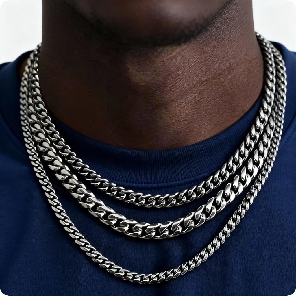 Vintage Punk Chain Necklace for Men Women,3/5/7mm Stainless Steel Cuban Chain Collars,Classic Metal Jewelry Gift for Him